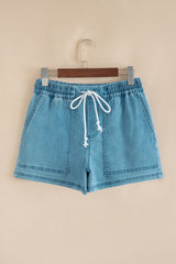 Beau Blue Drawstring Elastic Waist Denim Shorts