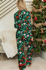 Green Christmas Bow Print Long Sleeve Pajama Set