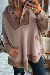 Goat Waffle Patchwork Plus Size Pocketed Hoodie