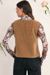 Light French Beige Fleece Tie Front Winter Vest