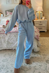 Beau Blue Floral Patchwork Drop Shoulder Pullover and Sweatpants Lounge Set