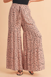 Brown Ruffle Wide Leg Animal Palazzo Pants