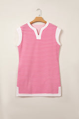 Pink Stripe Color Block Trim Notched Neck Sleeveless Shift Mini Dress