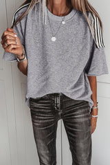 Light Grey Patchwork Detail Raw Edge Oversize Tee