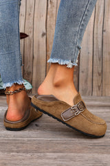 Khaki Faux Suede PU Leather Patchwork Retro Buckle Slip On Shoes