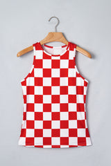 Red Checkerboard Printed Slim Tank Top