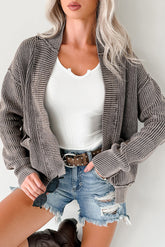 Dark Brown Mineral Wash Exposed Seam Patchwork Knit Cardigan