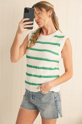 Bright Green Striped Sleeveless Knit Top