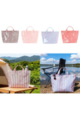 Blackish Green Glossy Striped Vinyl Large Tote Bag