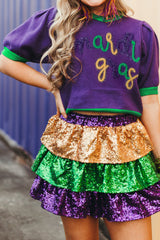 Tillandsia Purple Mardi Gras Tinsel Graphic Short Sleeve Sweater