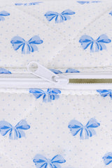 Sky Blue Sweet Bowknot Quilted Zipper Makeup Bag