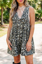 Khaki Mineral Wash Pleated Bust V Neck Sleeveless Denim Romper