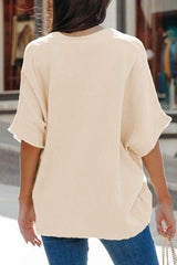 Apricot Frayed Batwing Sleeve Textured Cotton Blouse