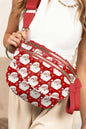 Fiery Red Father Christmas Print Double Zip Holiday Crossbody Bag