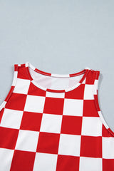 Red Checkerboard Printed Slim Tank Top