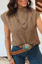 Light French Beige Solid Color Ribbed Knit Mock Neck Loose Sleeveless Sweater