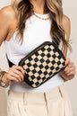Black Faux Leather Checkered Patchwork Crossbody Bag