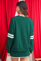 Evergreen Varsity Stripe Detail Drop Shoulder Pullover Mini Skort Set