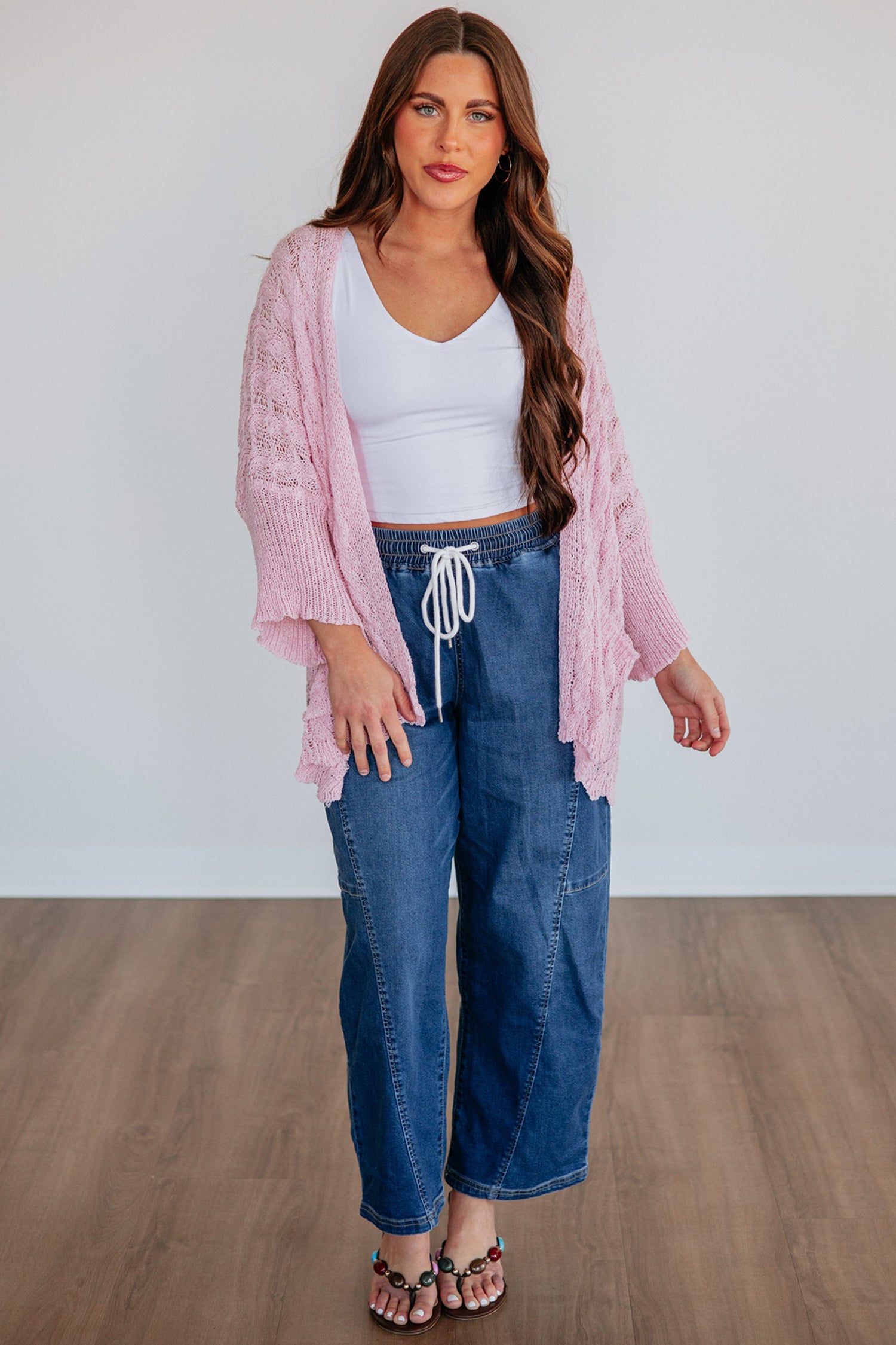 Pink Drop Shoulder Cut-Out Knit Cardigan Tunic