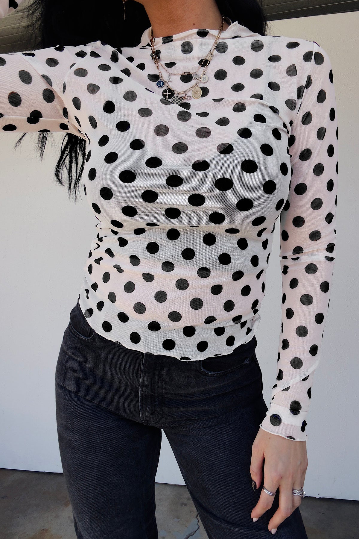 White polka-dot-mesh-top-ivory-black