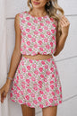 Pink Boho Floral Print Cropped Top Mini Skirt Set