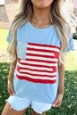 Mist Blue USA Flag Textured Patchwork Cap Sleeve Tee