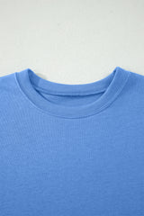 Sky Blue Solid Cover Oversize Tee Pocketed Casual Pants 2pcs Outfit