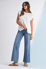 Jet Stream Solid Color Side Slits Sweater Tee