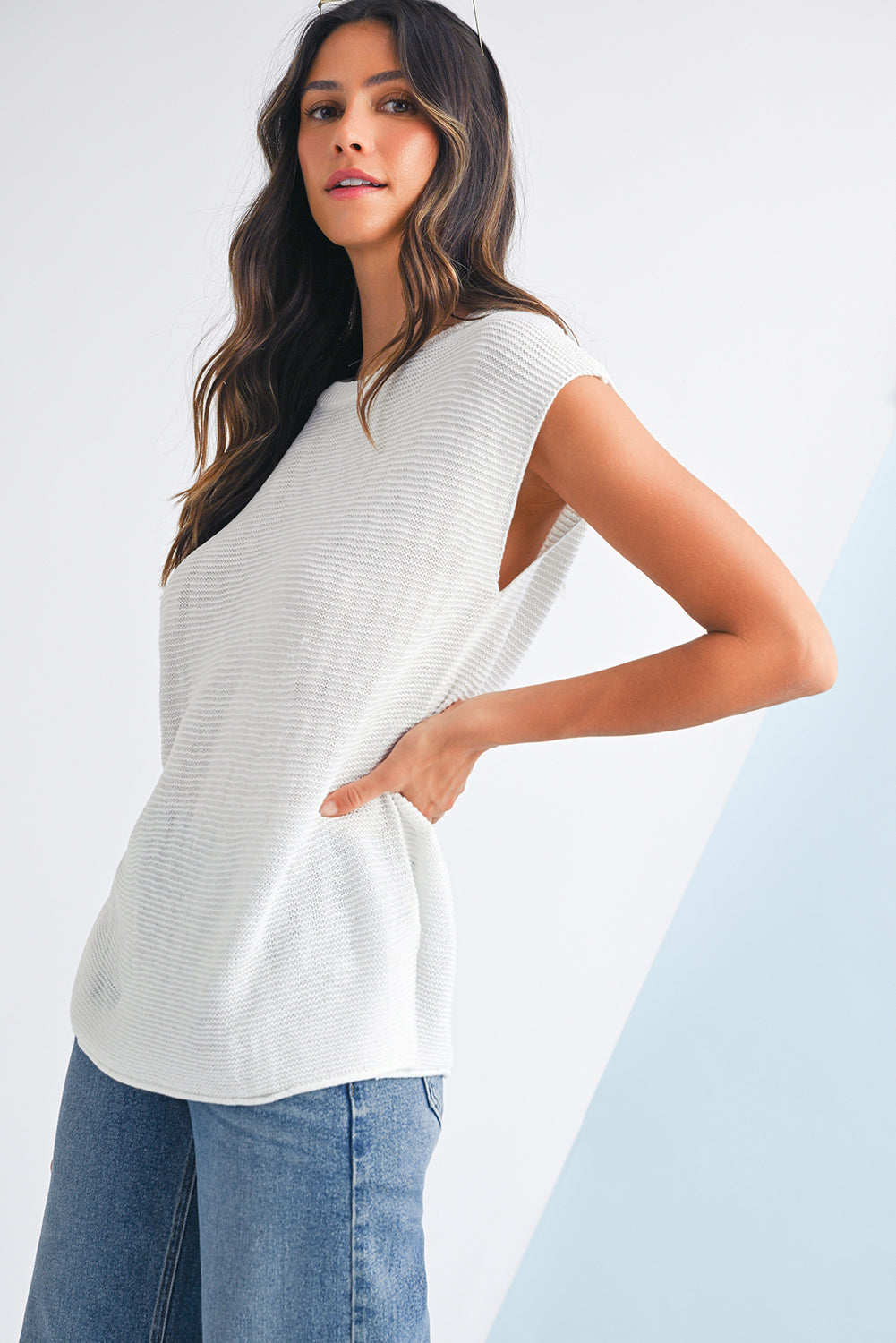 Jet Stream Solid Color Side Slits Sweater Tee