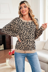 Black Leopard Drop Shoulder Knitted Cardigan