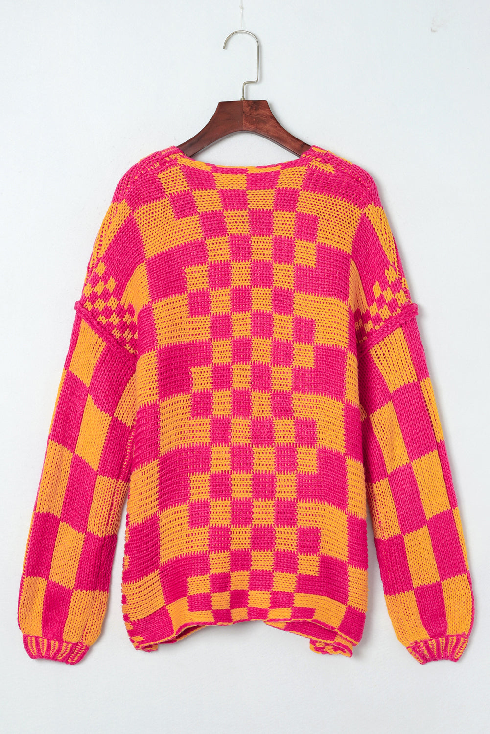 Multicolor Plaid Open Front Knitted Cardigan