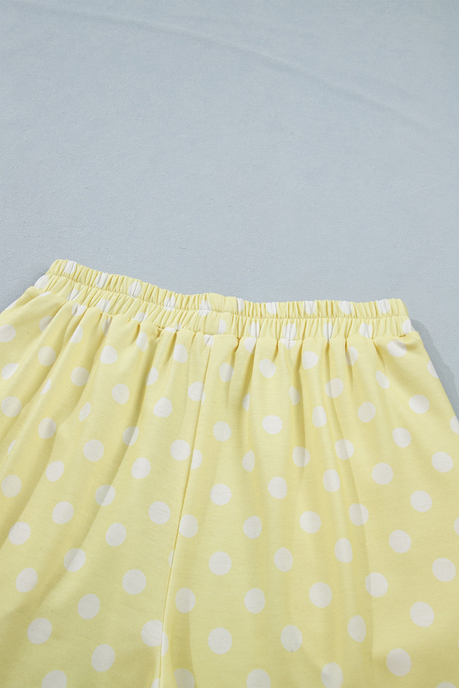Yellow Polka Dot Print Color Block Trim Mock Neck Short Set
