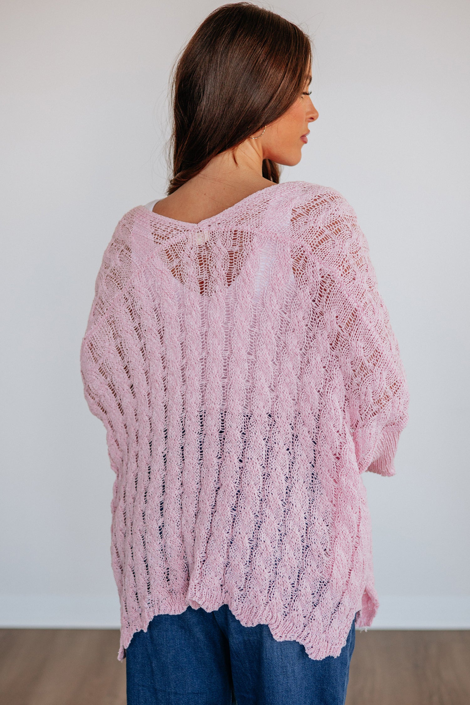 Pink Drop Shoulder Cut-Out Knit Cardigan Tunic