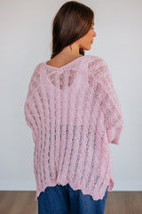 Pink Drop Shoulder Cut-Out Knit Cardigan Tunic