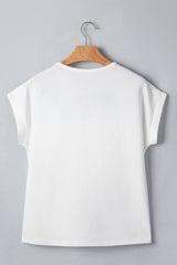 White Floral Patchwork Short Sleeve Viscose Blend Blouse