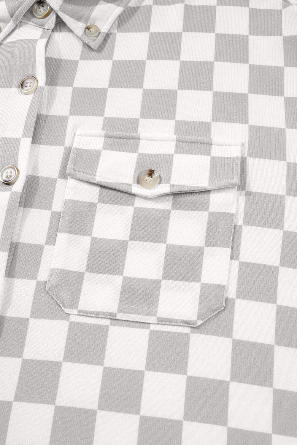 Khaki Checkered Button Down Casual Plus Size Jacket