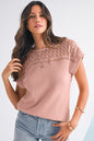 Light Pink Hollow Patchwork Waffle Knit Top