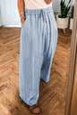 Sky Blue Stripe Chambray Wide Leg Tied Elastic Waist Trousers