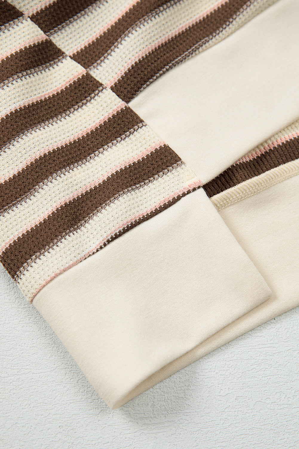 Khaki Striped Patchwork Oversized Pullover Top