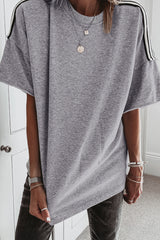 Light Grey Patchwork Detail Raw Edge Oversize Tee