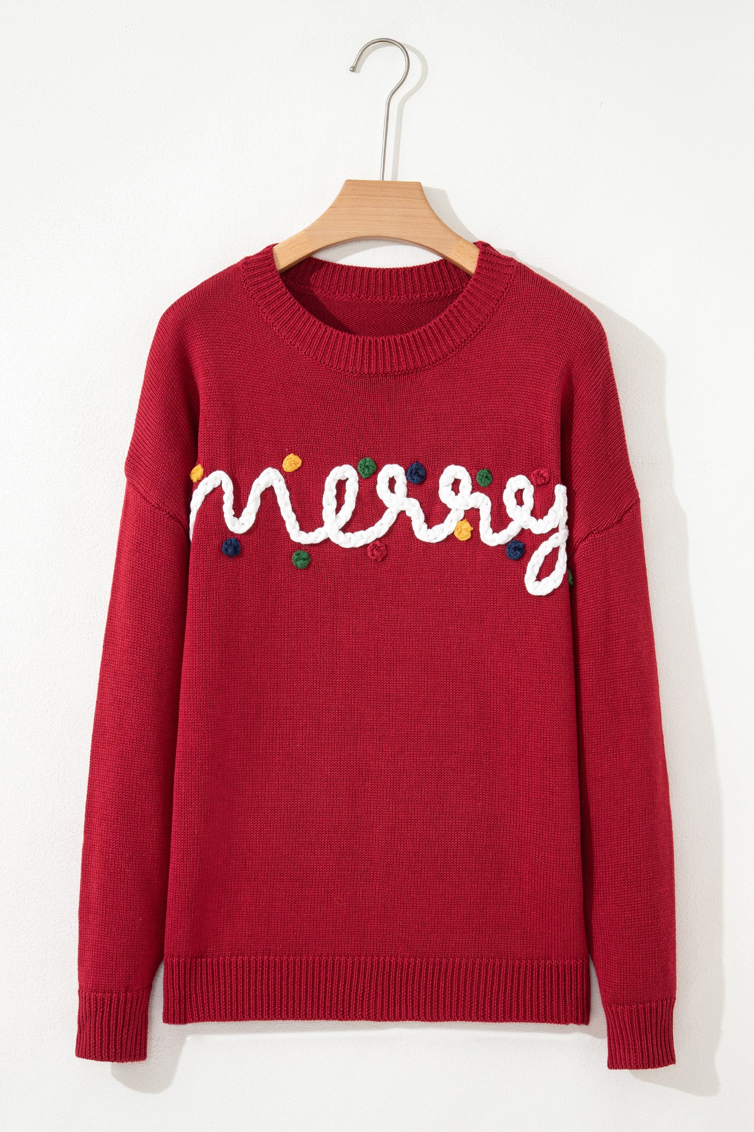 Racing Red Merry Colorful Dot Detail Christmas Dolman Sweater