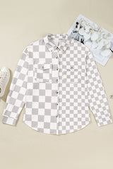 Khaki Checkered Button Down Casual Plus Size Jacket