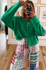 Bright Green Solid Color Button Drop Shoulder Knit Cardigan