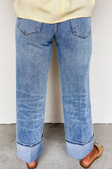 Myosotis Center Seam Straight High Waist Jeans