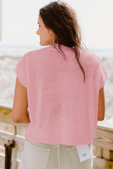 Pink Flower Patch Knit Round Neck Tee