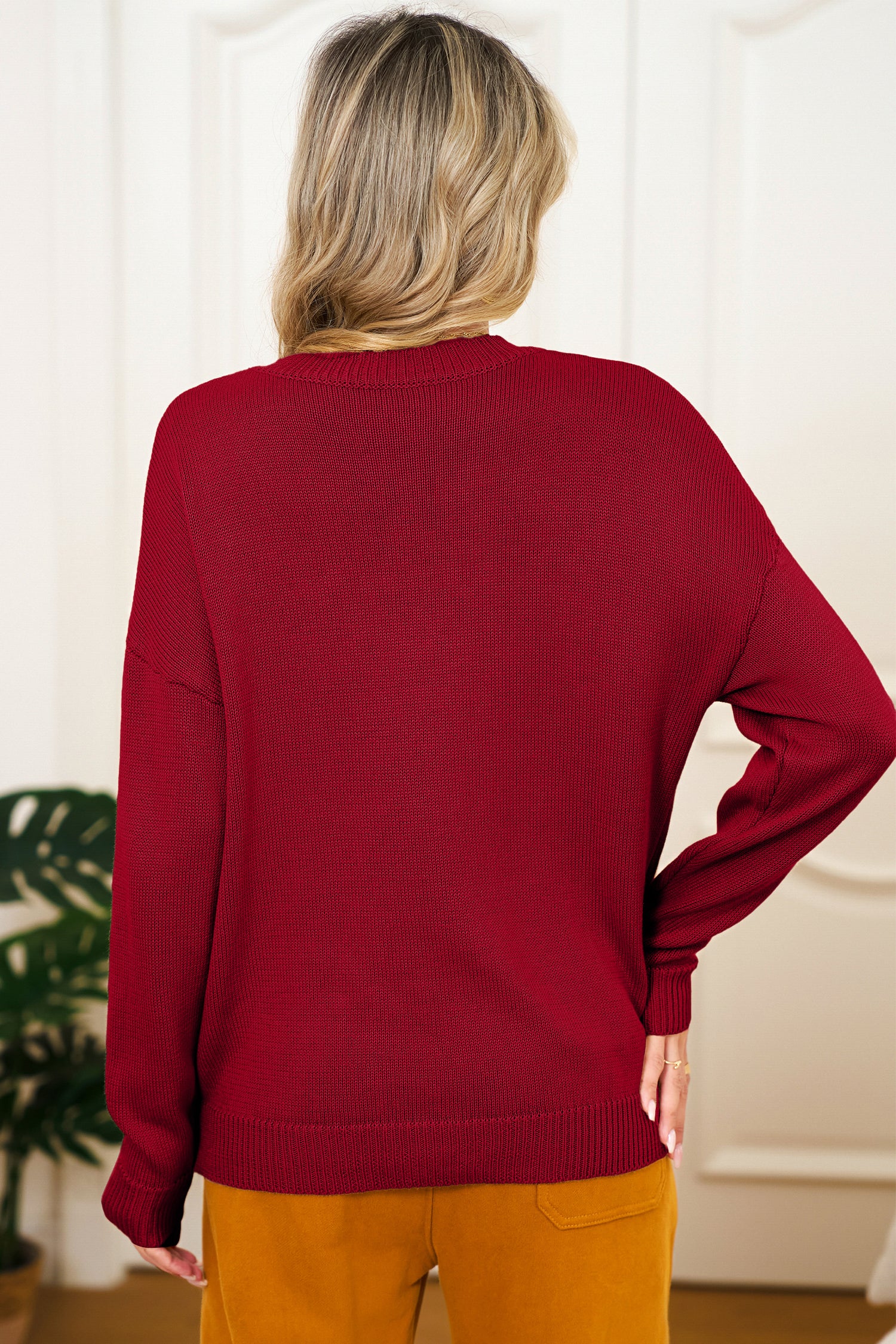 Racing Red Merry Colorful Dot Detail Christmas Dolman Sweater
