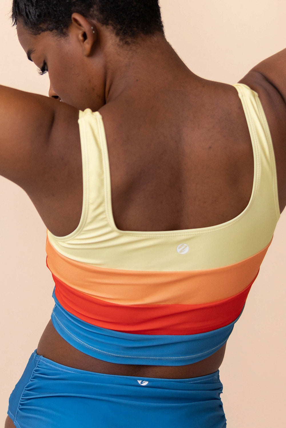 Blue Colorblock Top Pleated High Waisted Bikini Swimwear