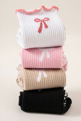 White Bow Print Non-Slip Ruffle Grip Socks