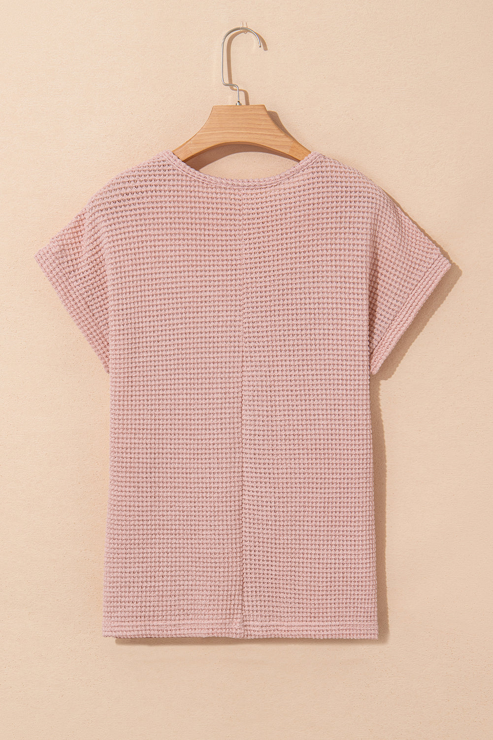 Light Pink Hollow Patchwork Waffle Knit Top