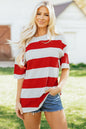 Racing Red Striped Color Block Oversize Tunic Tee